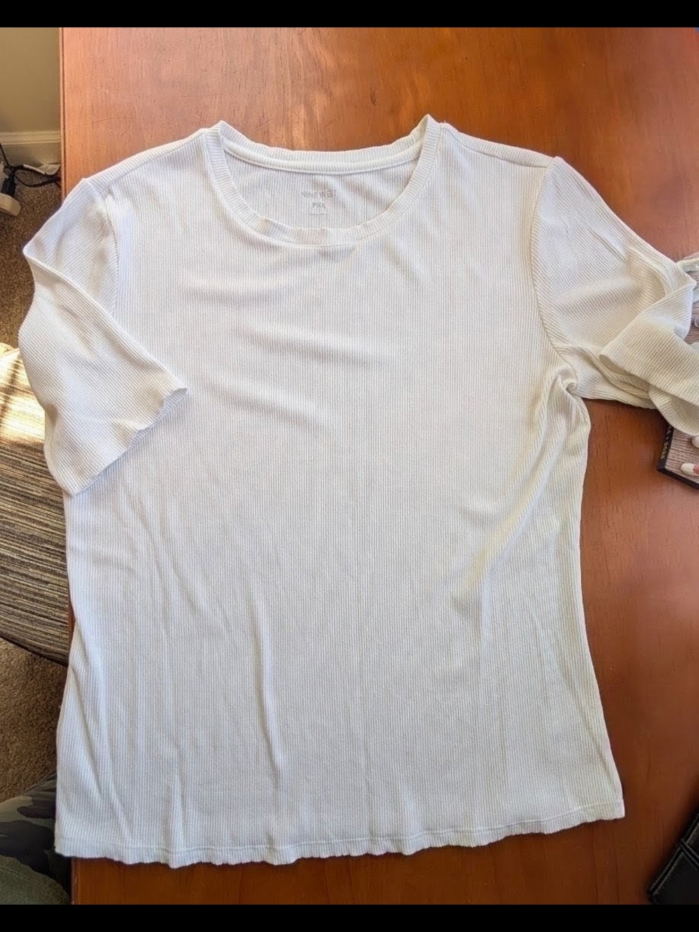Nine West White Ribbed Short-Sleeve Tee